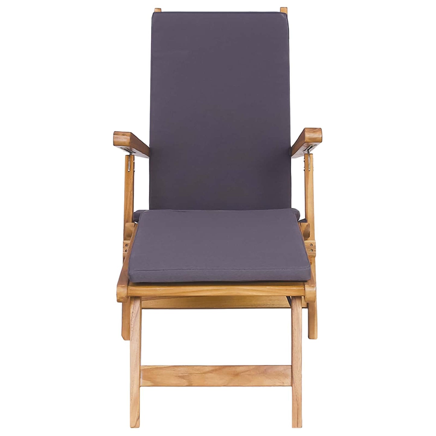 Folding Deck Chair with Cushion Dark Grey Solid Teak Wood