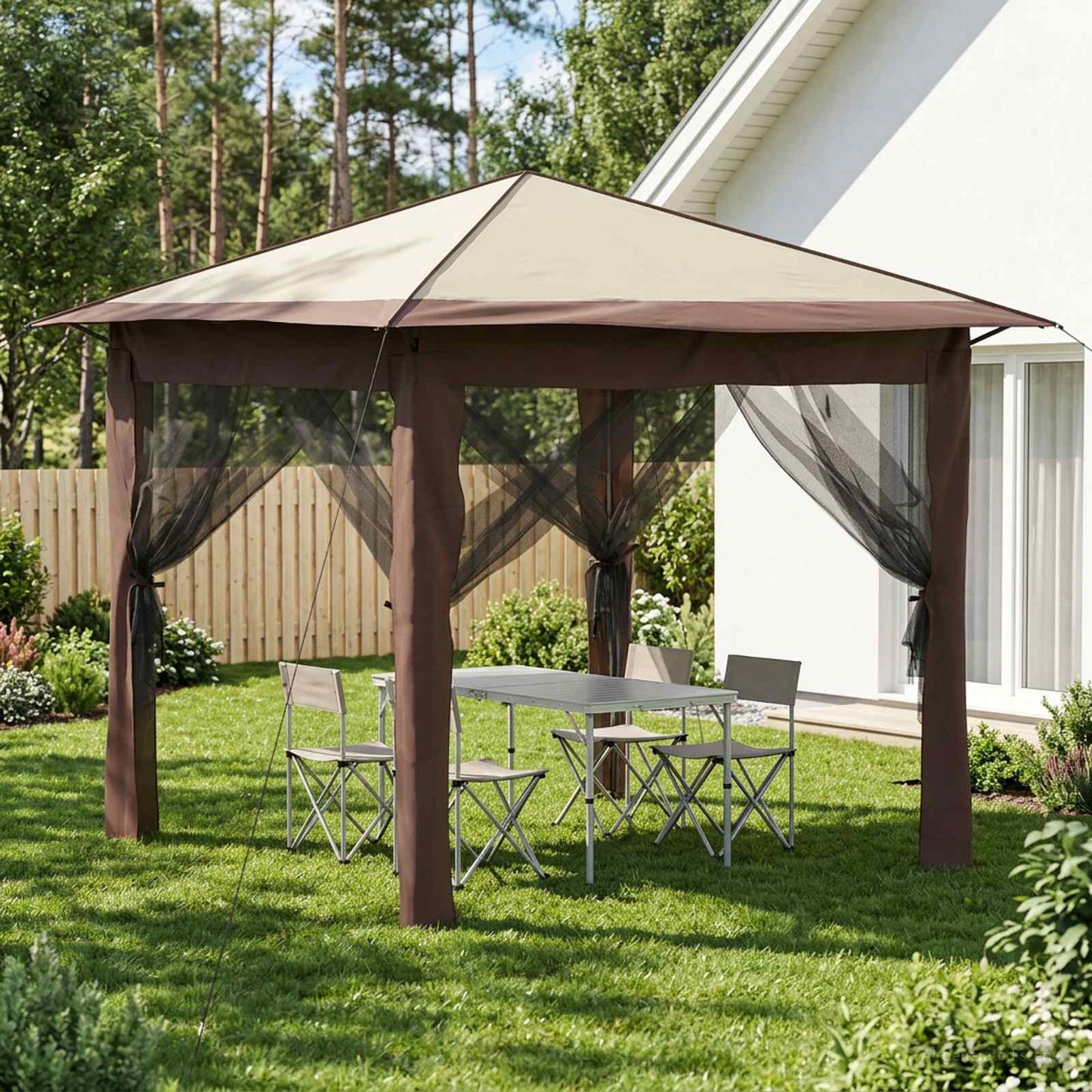 Gazebo with 4 Sidewalls 2.6 x 2.6 m Cream and Brown