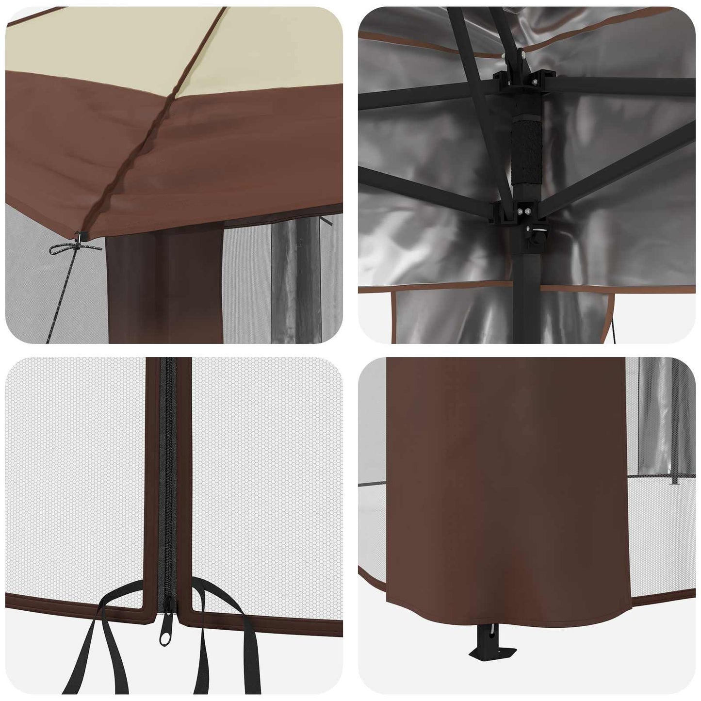Gazebo with 4 Sidewalls 3.3 x 3.3 m Cream and Brown