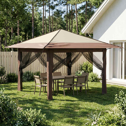 Gazebo with 4 Sidewalls 3.3 x 3.3 m Cream and Brown