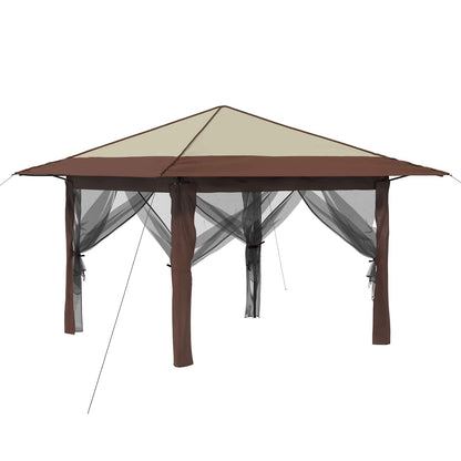 Gazebo with 4 Sidewalls 3.3 x 3.3 m Cream and Brown