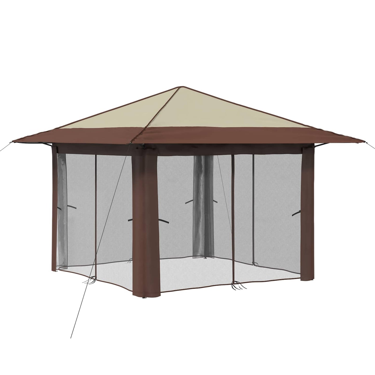 Gazebo with 4 Sidewalls 3.3 x 3.3 m Cream and Brown