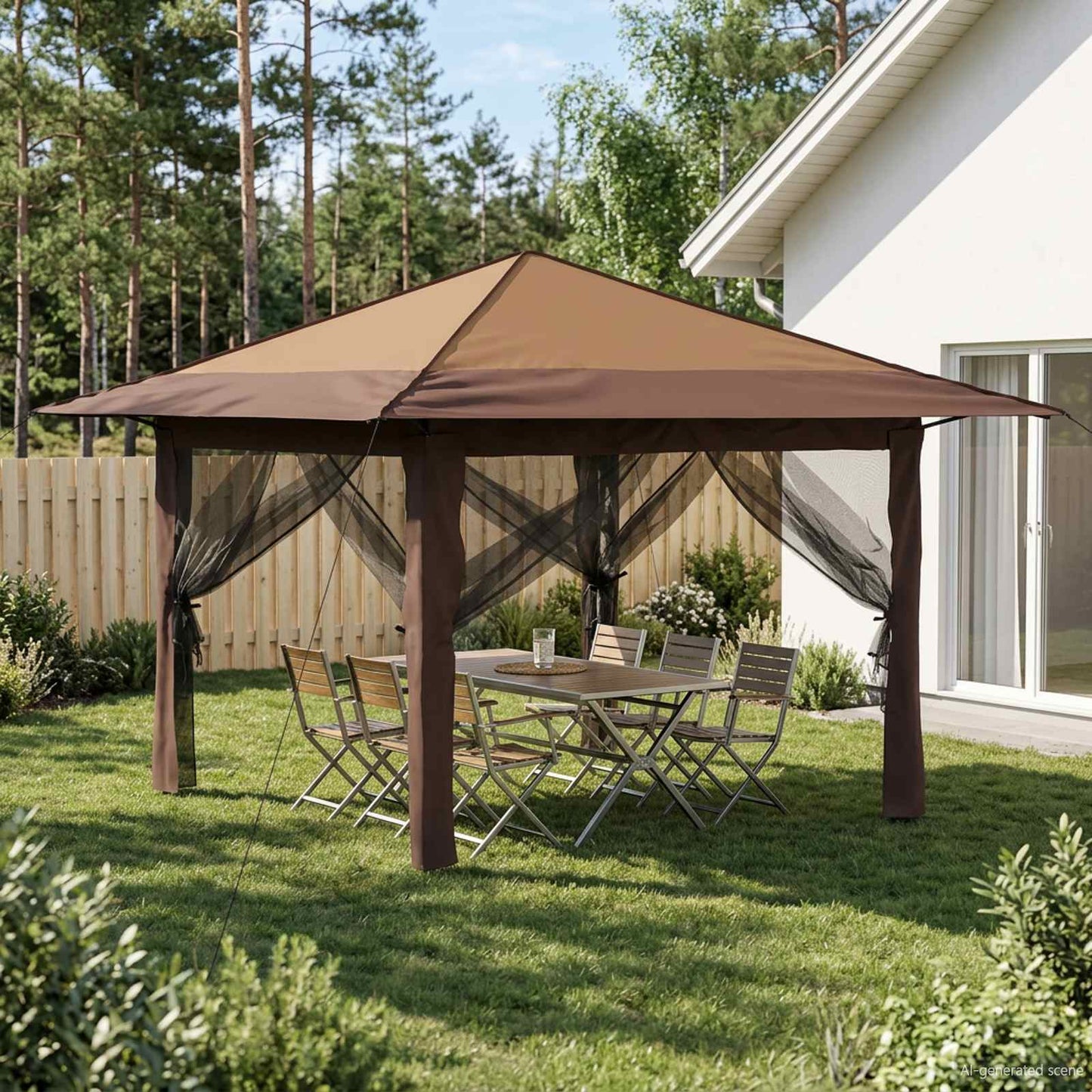 Gazebo with 4 Sidewalls 3.3 x 3.3 m Beige and Brown