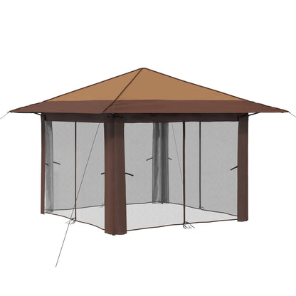 Gazebo with 4 Sidewalls 3.3 x 3.3 m Beige and Brown