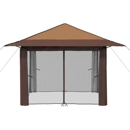 Gazebo with 4 Sidewalls 3.3 x 3.3 m Beige and Brown
