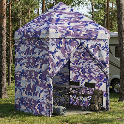 Pop-up Gazebo with 4 Sidewalls 2.9 x 2.9 m Blue Camouflage