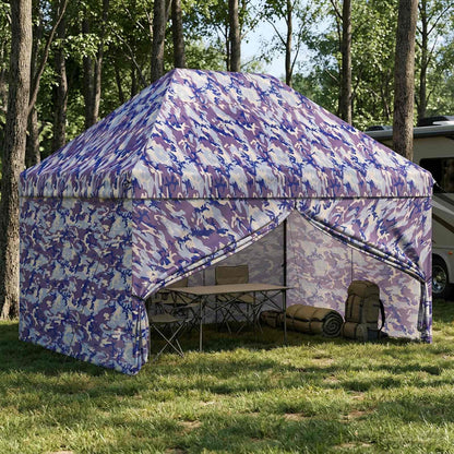 Pop-up Gazebo with 4 Sidewalls 2.9 x 4.3 m Blue Camouflage