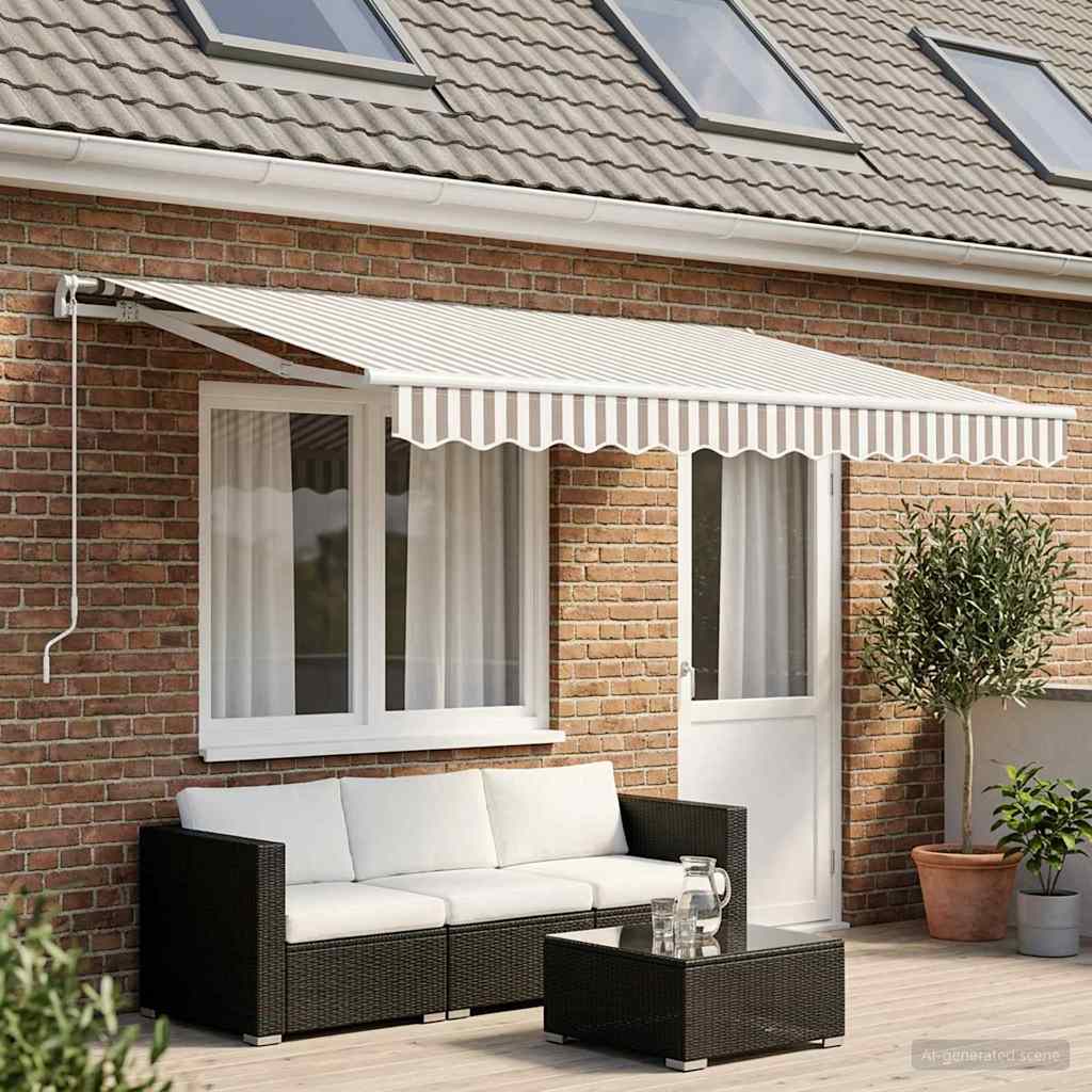 Awning Canopy Replacement for 4.5x3 m Light Grey&White Stripe