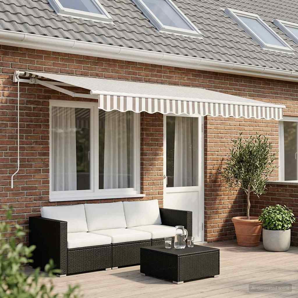 Awning Canopy Replacement for 5x3.5 m Light Grey&White Stripe