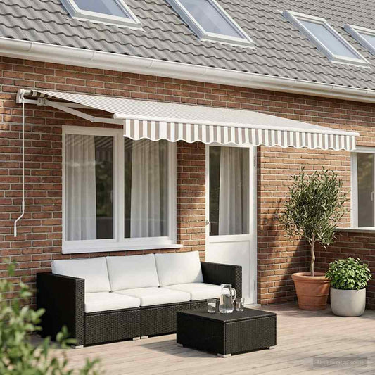 Awning Canopy Replacement for 5x3.5 m Light Grey&White Stripe