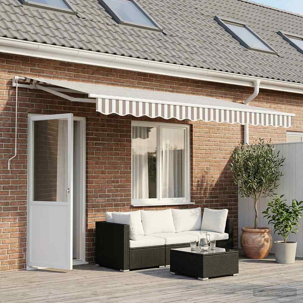 Awning Canopy Replacement for 6x3.5 m Light Grey&White Stripe