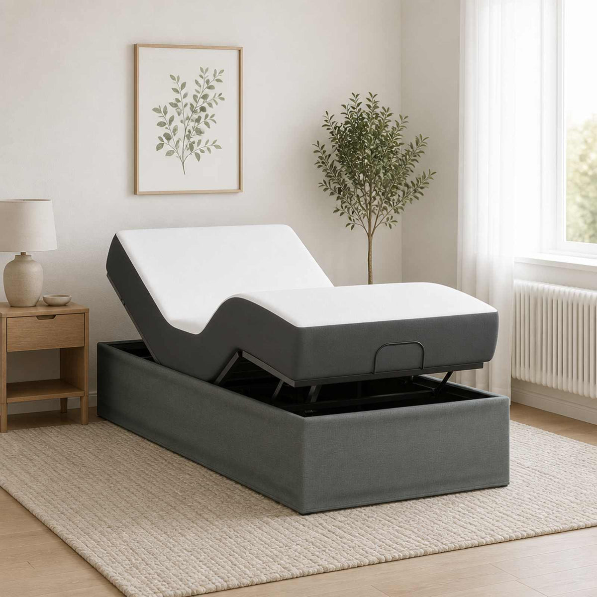 Electric Adjustable Bed Frame Dark Grey 190 x 100 x 33.5 cm