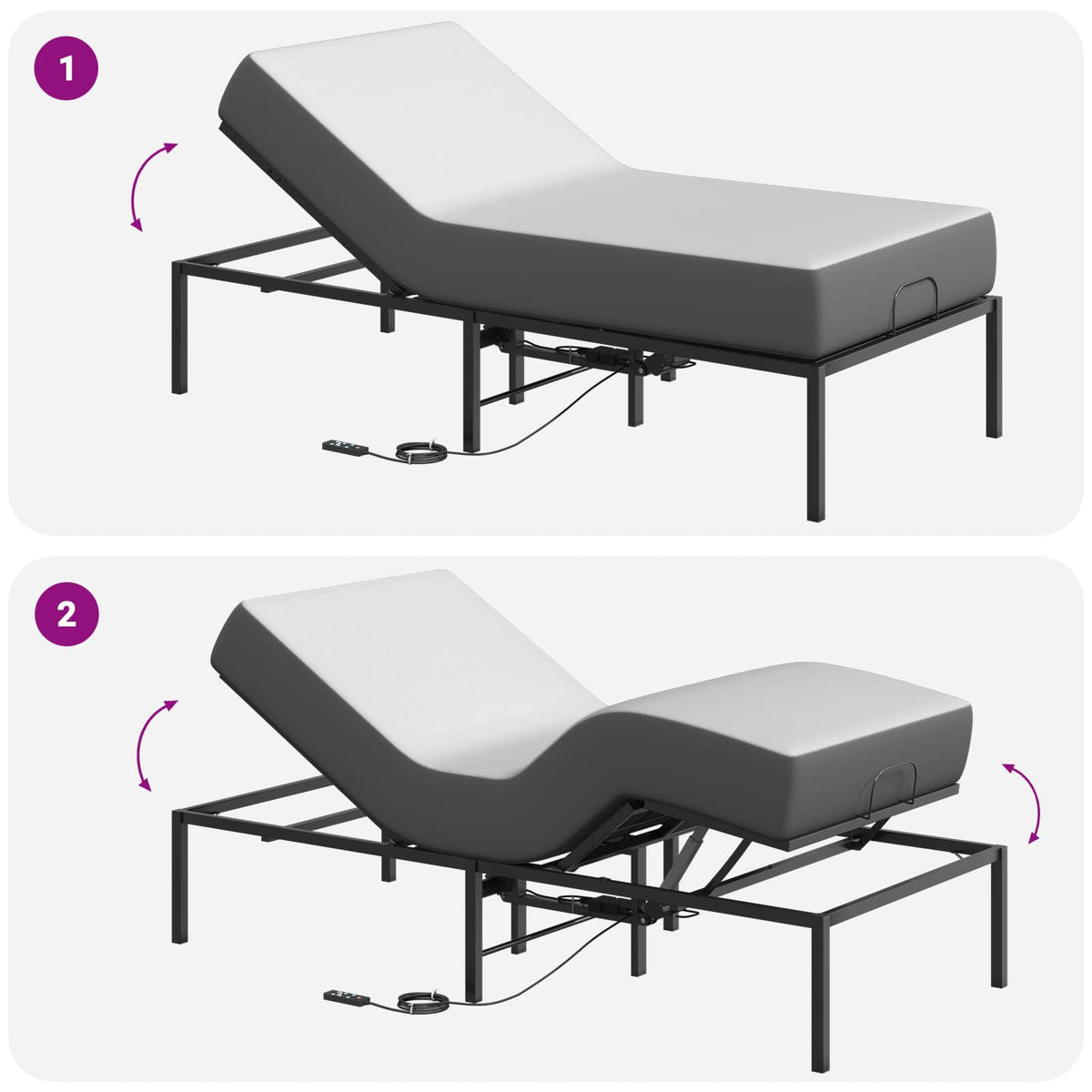 Electric Adjustable Bed Frame Black 200 x 90 x 33.5 cm Steel