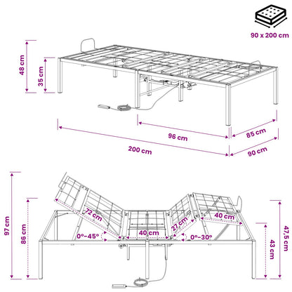 Electric Adjustable Bed Frame Black 200 x 90 x 33.5 cm Steel