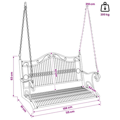 Swing Bench Steel 115 x 61 x 63 cm Antique White