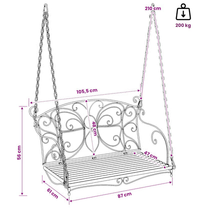 Swing Bench Steel 105.5 x 61 x 56 cm Antique White