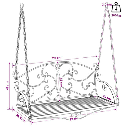 Swing Bench Steel 110 x 52.5 x 47 cm Antique White