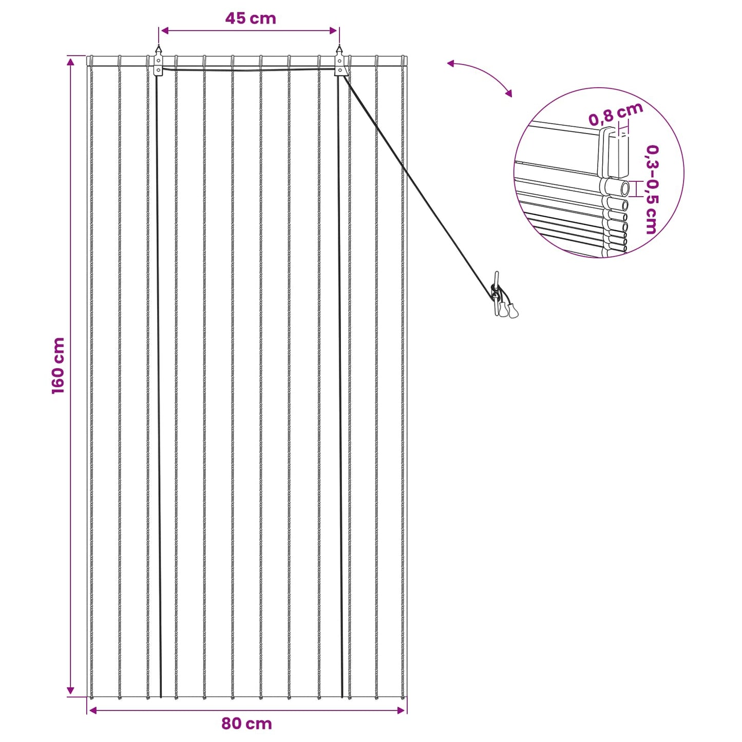 Roller Blind Brown 80 x 160 cm Reed