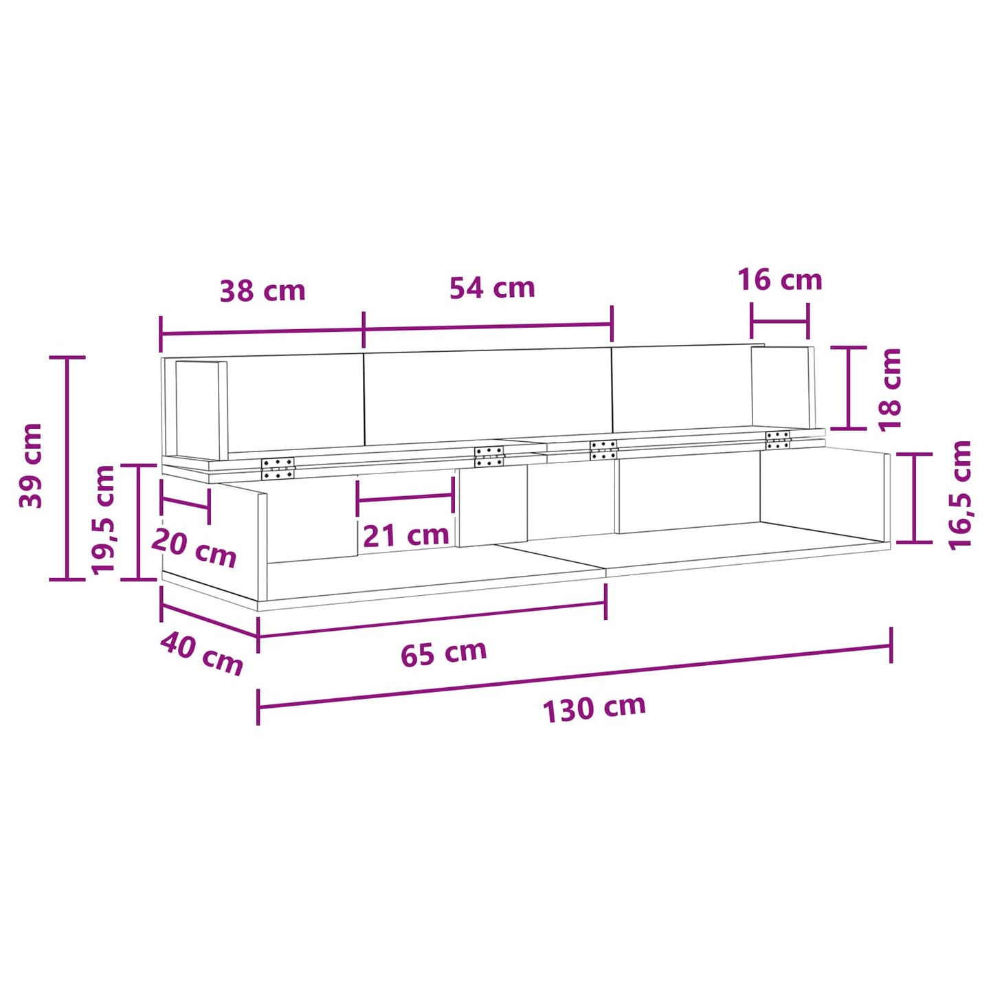 Studio Desk Old Wood 130 x 40 x 19.5 cm Engineered Wood