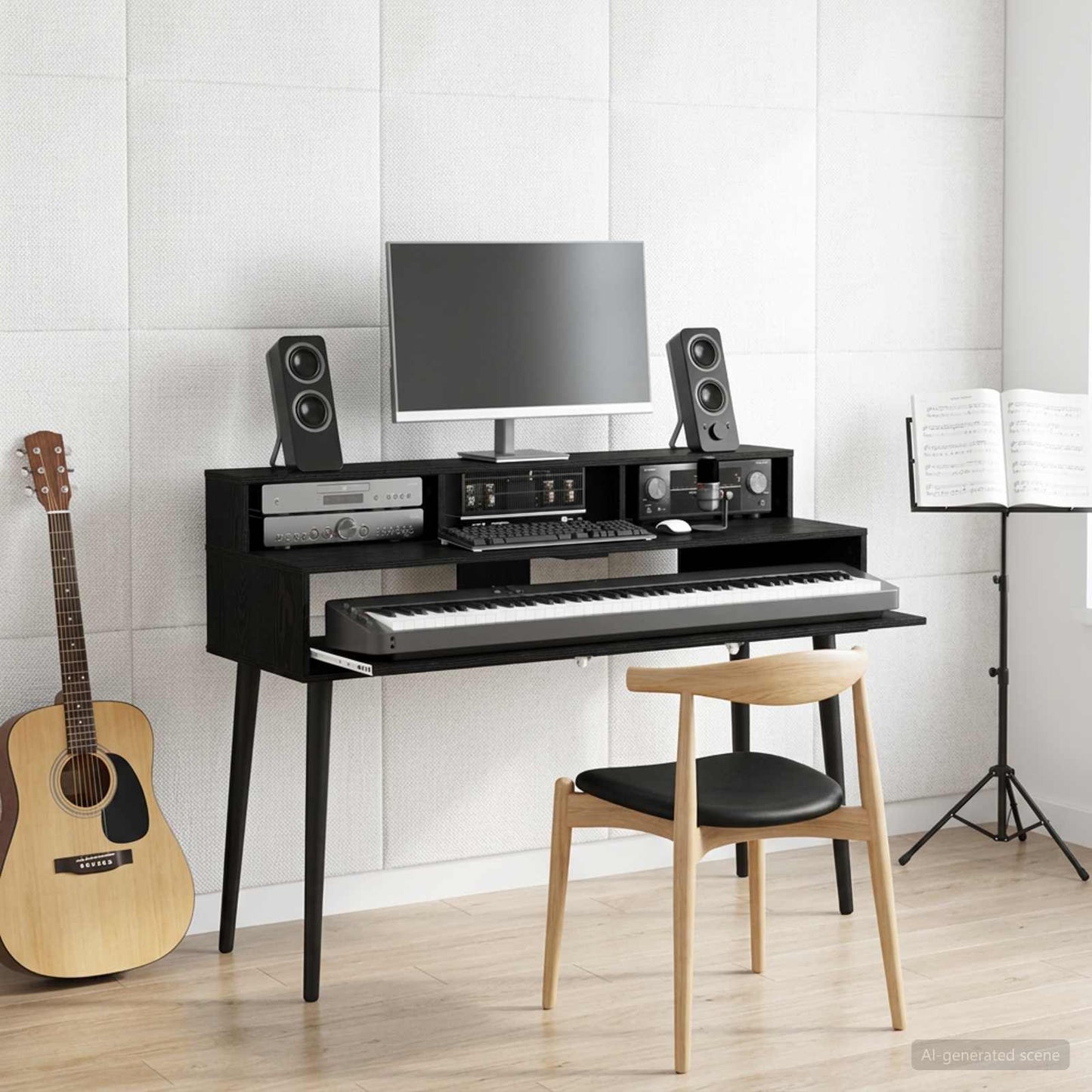 Studio Desk Black Oak 130 x 42.5 x 36 cm Engineered Wood