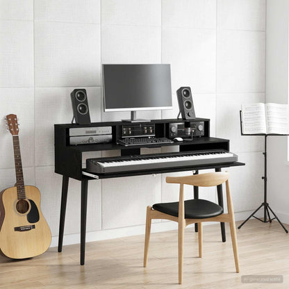 Studio Desk Black Oak 130 x 42.5 x 36 cm Engineered Wood