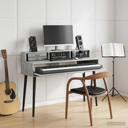 Studio Desk Concrete Grey 130 x 42.5 x 36 cm Engineered Wood