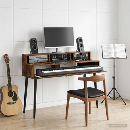 Studio Desk Smoked Oak 130 x 42.5 x 36 cm Engineered Wood