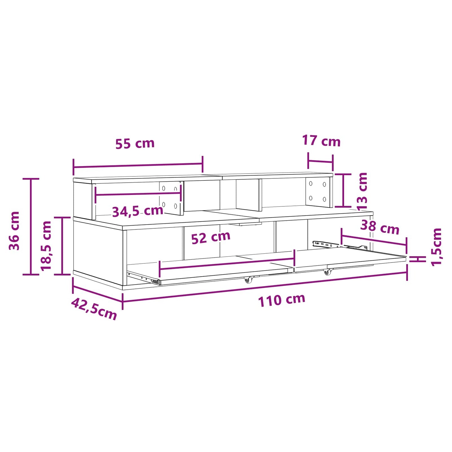 Studio Desk Sonoma Oak 110 x 42.5 x 36 cm Engineered Wood
