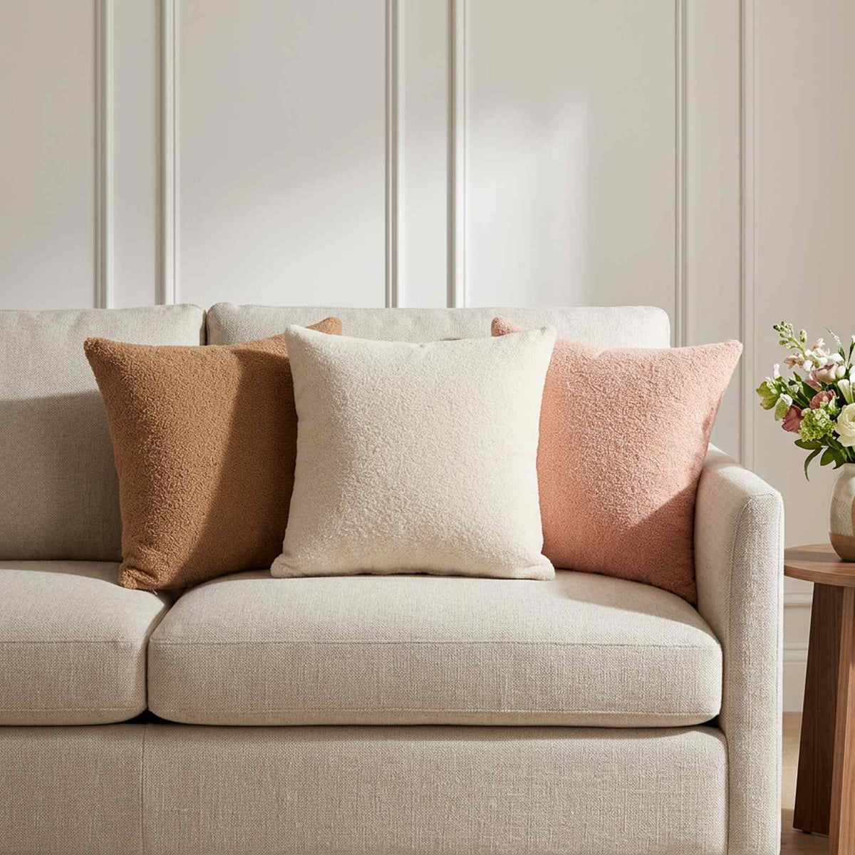 Cushion Cover 2 pcs HEERLEN Cream 30 x 30 cm Bouclé