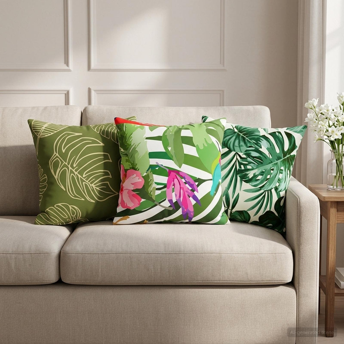 Cushion with Pillow HEERLEN 6 pcs Leaf Pattern Polyester