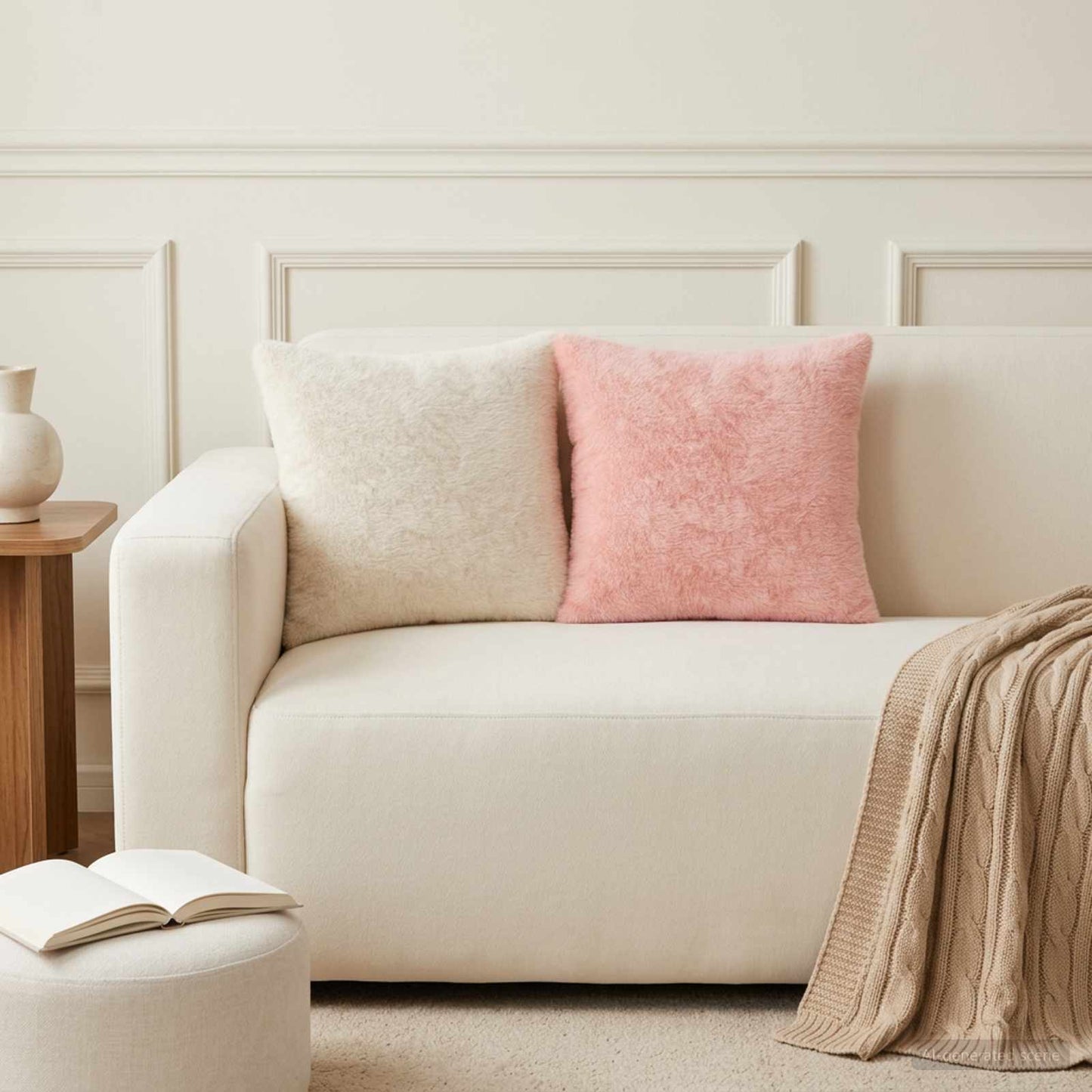 Cushion Cover 6 pcs HEERLEN Pink 30 x 30 cm Faux Rabbit Fur
