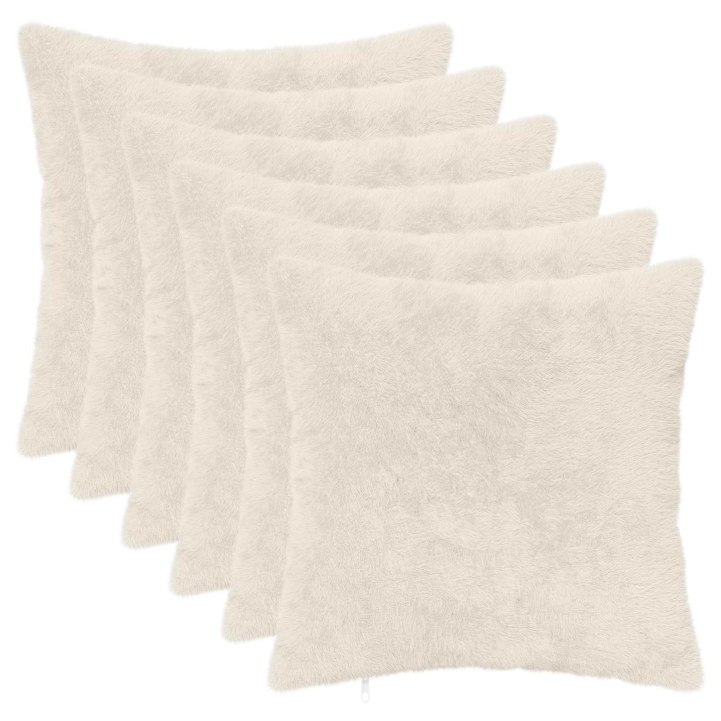 Cushion Cover 6 pcs HEERLEN White 30 x 30 cm Faux Rabbit Fur