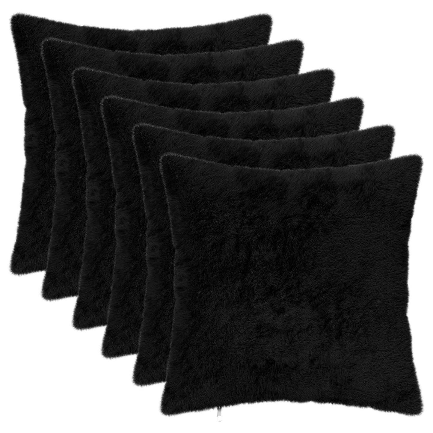 Cushion Cover 6 pcs HEERLEN Black 30 x 30 cm Faux Rabbit Fur