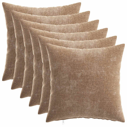 Cushion Cover 6 pcs HEERLEN Brown 35 x 35 cm Chenille Fabric