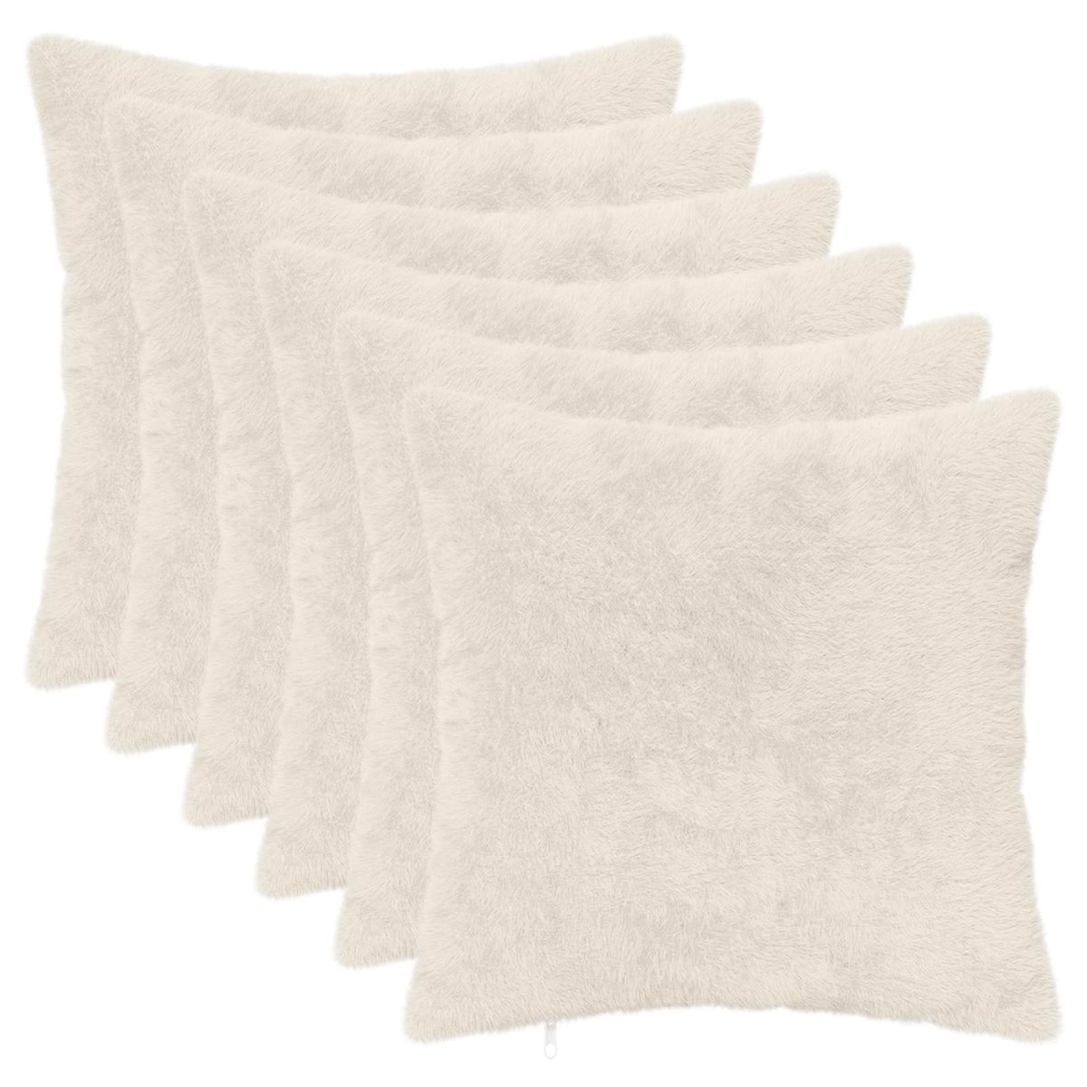 Cushion Cover 6 pcs HEERLEN White 35 x 35 cm Faux Rabbit Fur