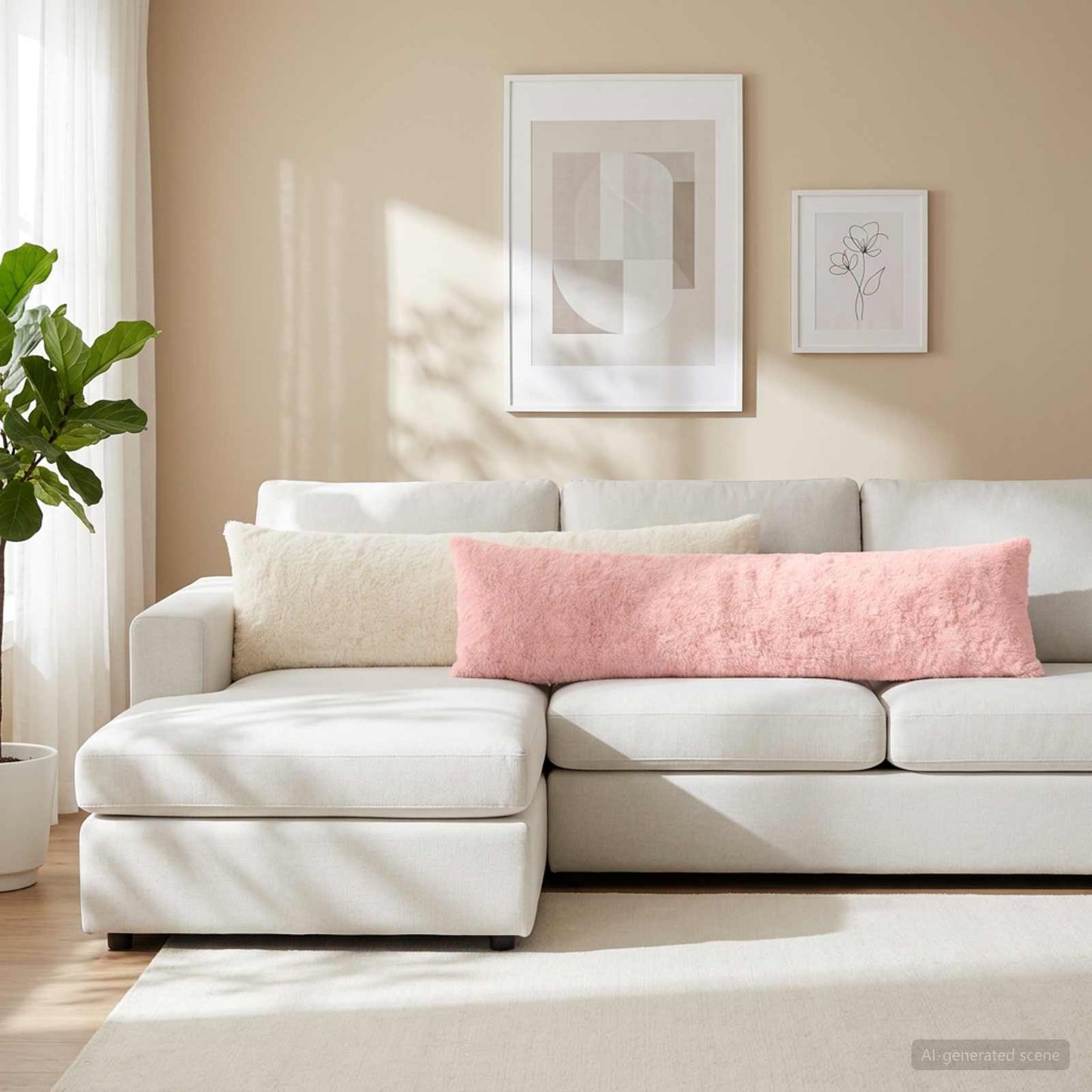 Cushion Cover HEERLEN White 40 x 145 cm Faux Rabbit Fur