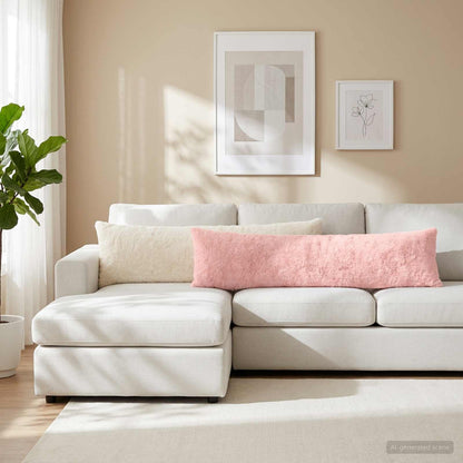 Cushion Cover HEERLEN White 40 x 145 cm Faux Rabbit Fur