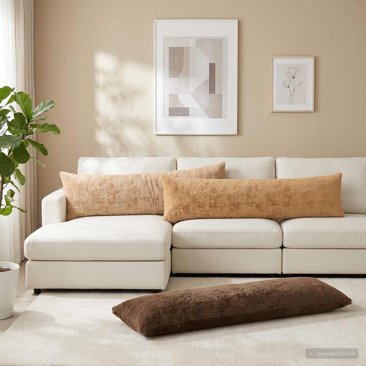 Cushion Cover 2 pcs HEERLEN Taupe 40 x 145 cm Faux Rabbit Fur