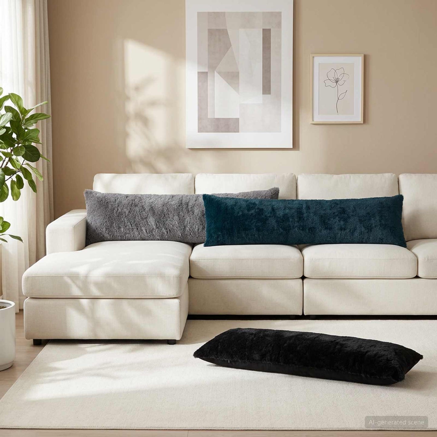 Cushion Cover HEERLEN Navy Blue 40 x 145 cm Faux Rabbit Fur