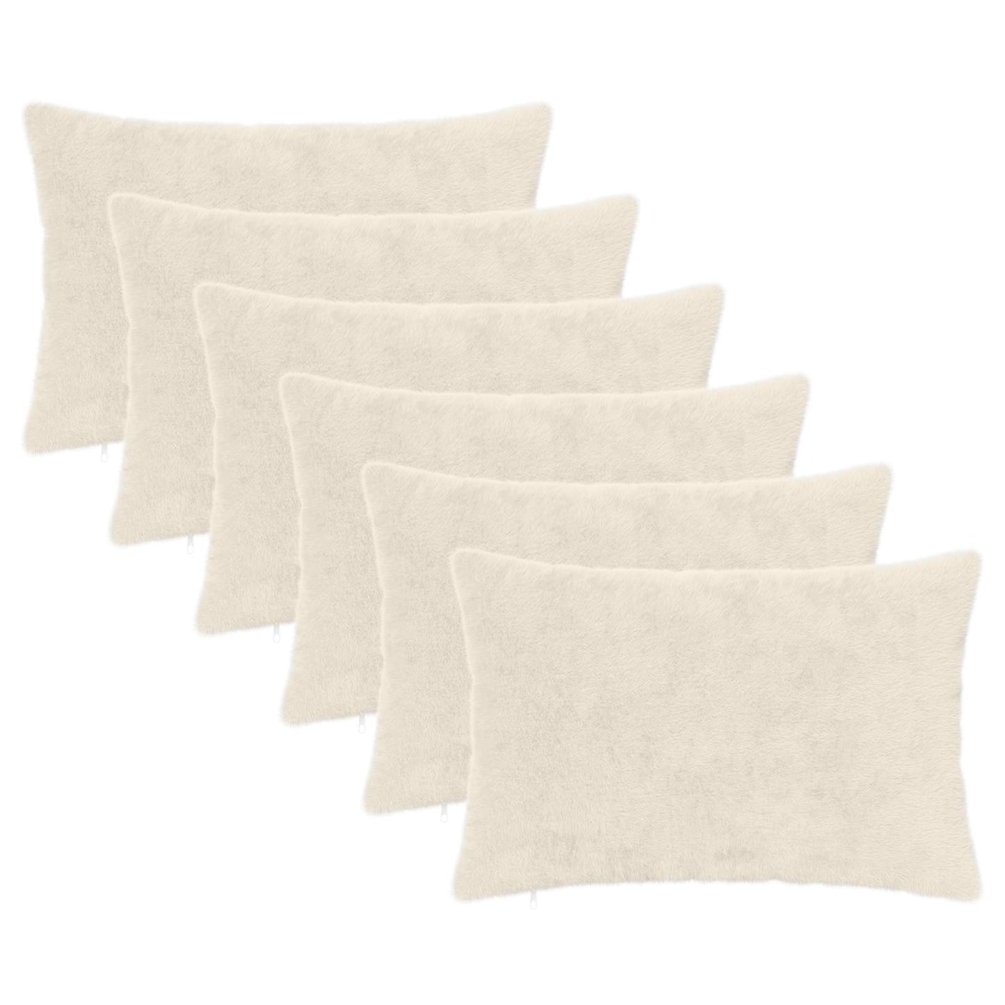 Cushion Cover 6 pcs HEERLEN White 40 x 60 cm Faux Rabbit Fur