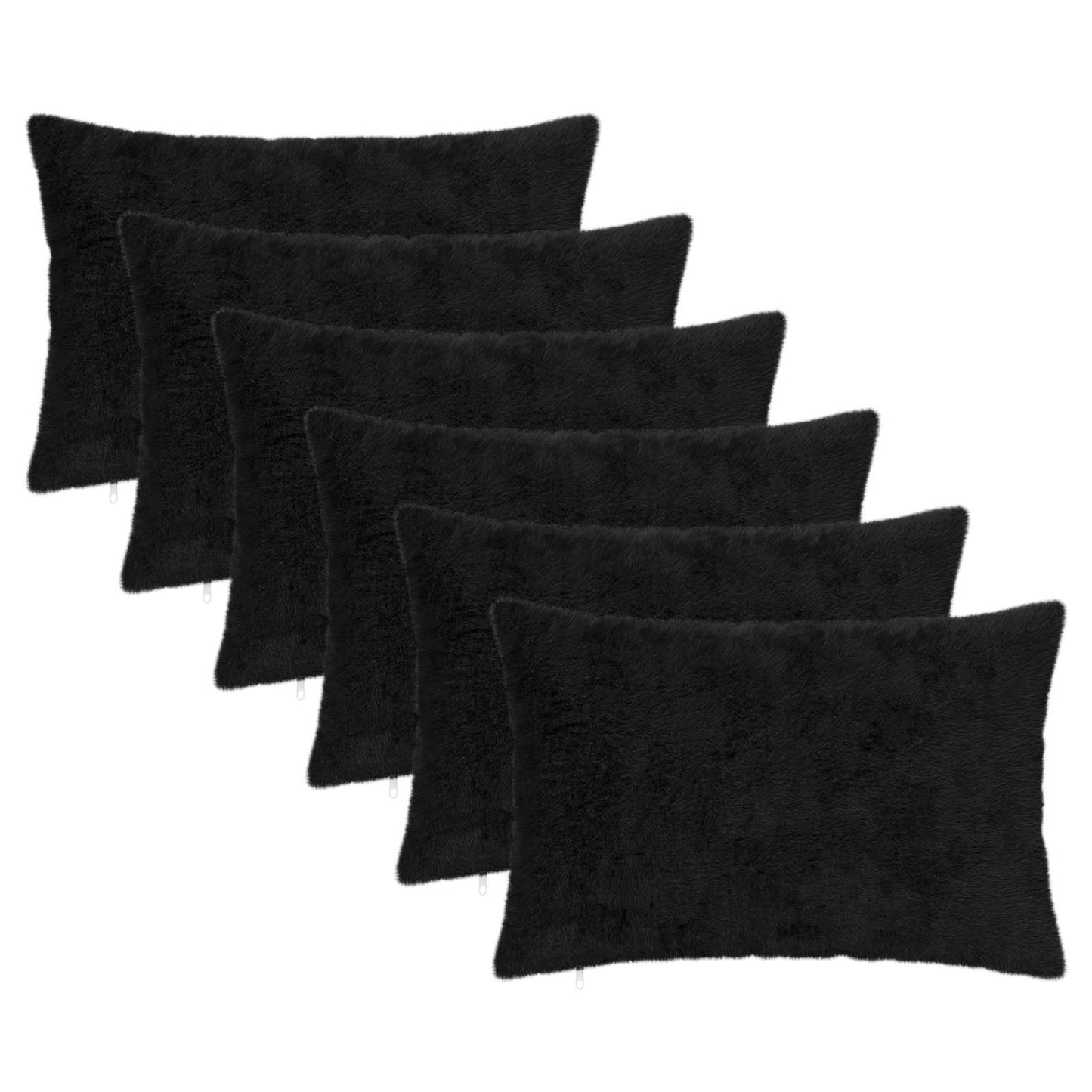 Cushion Cover 6 pcs HEERLEN Black 40 x 60 cm Faux Rabbit Fur