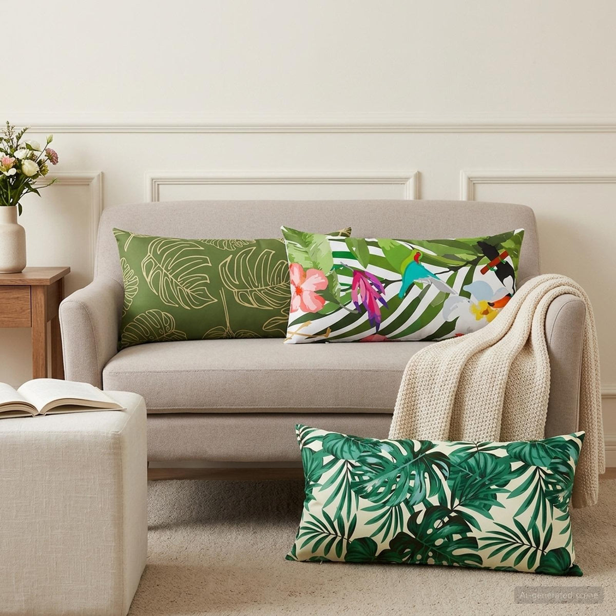 Cushion with Pillow HEERLEN 6 pcs Leaf Pattern Polyester