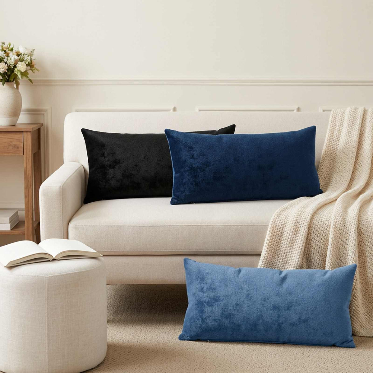 Cushion Cover 2 pcs HEERLEN Navy Blue 40 x 80 cm Flannel