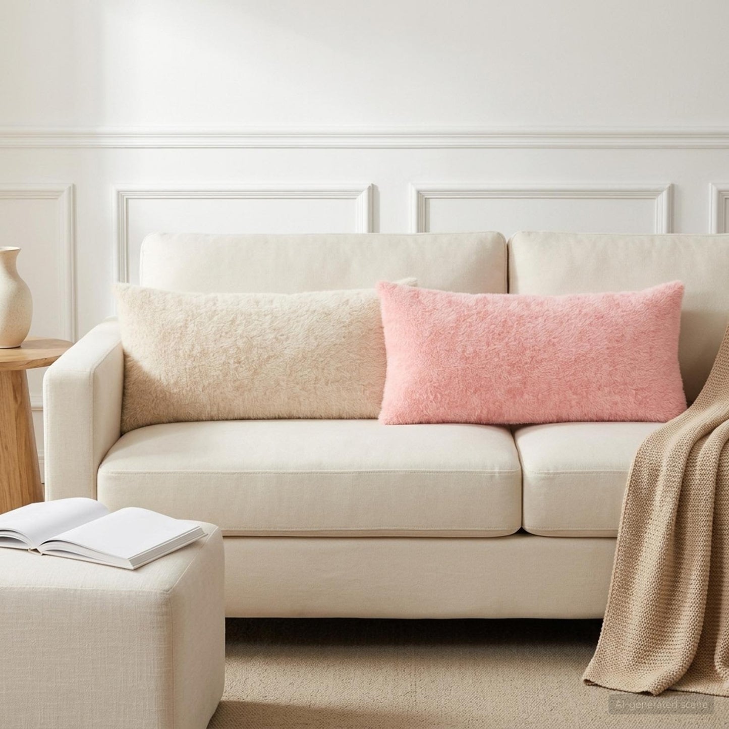 Cushion Cover 2 pcs HEERLEN Pink 40 x 80 cm Faux Rabbit Fur