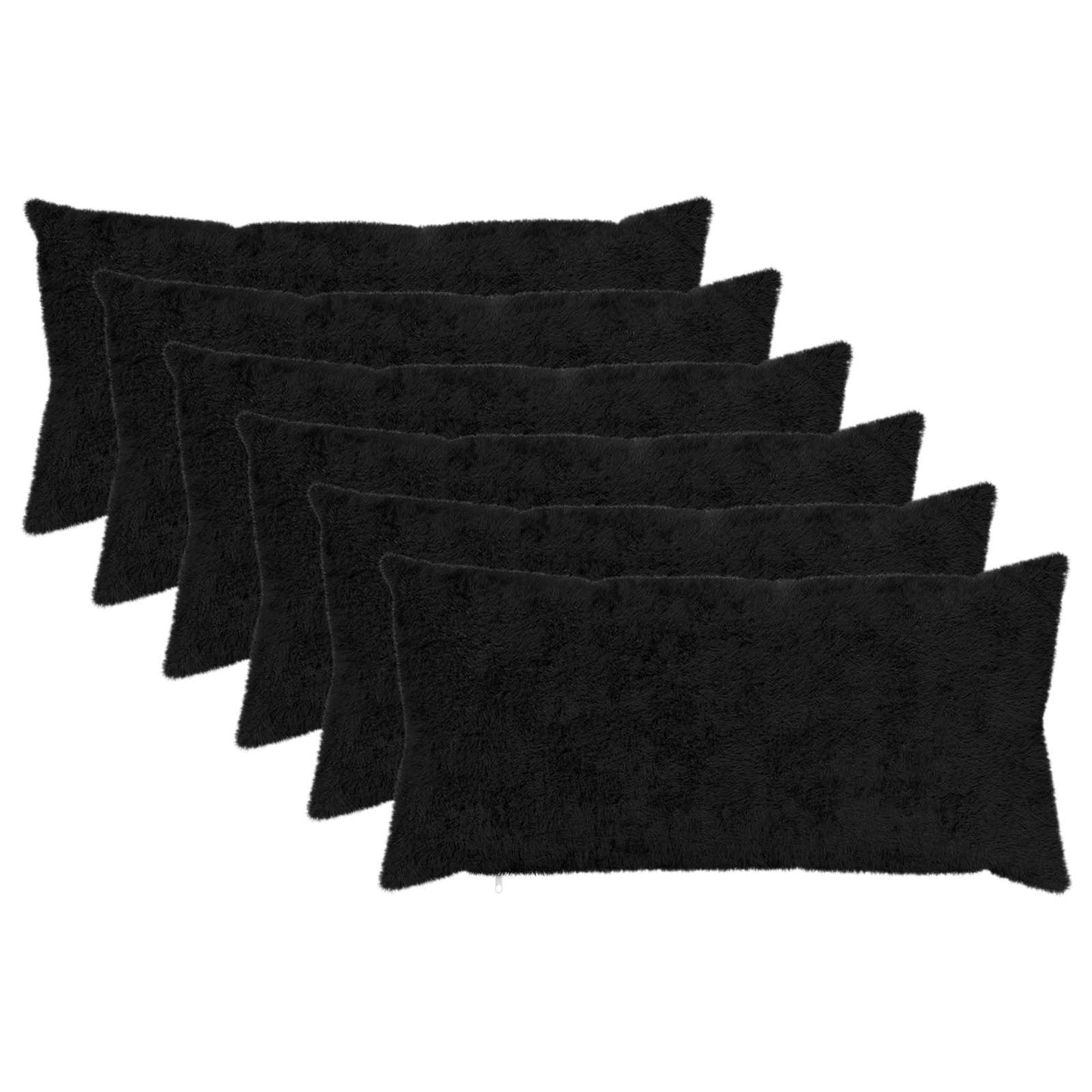 Cushion Cover 6 pcs HEERLEN Black 40 x 70 cm Faux Rabbit Fur