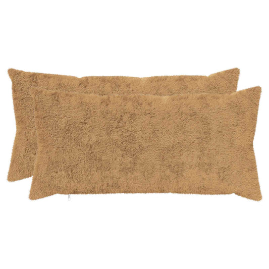 Cushion Cover 2 pcs HEERLEN Taupe 40 x 80 cm Faux Rabbit Fur