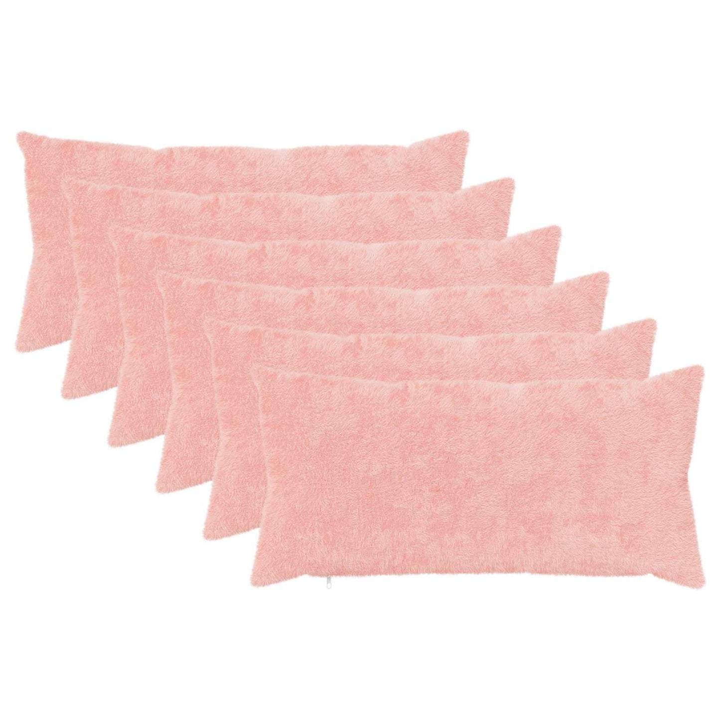 Cushion Cover 6 pcs HEERLEN Pink 40 x 80 cm Faux Rabbit Fur