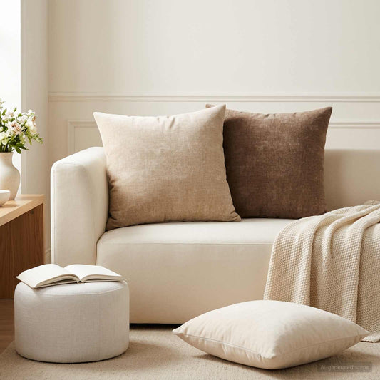 Throw Pillow 6 pcs HEERLEN Cream 50 x 50 cm Chenille Fabric