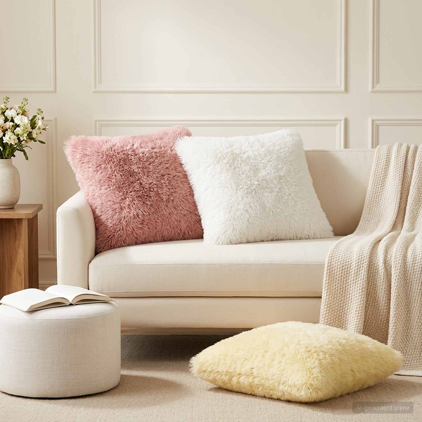 Cushion Cover 12 pcs HEERLEN Cream 50 x 50 cm PV Fleece