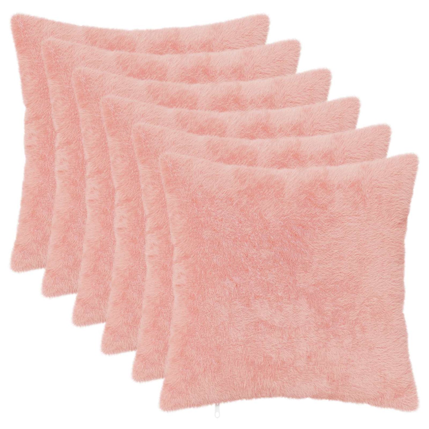 Cushion Cover 6 pcs HEERLEN Pink 45 x 45 cm Faux Rabbit Fur